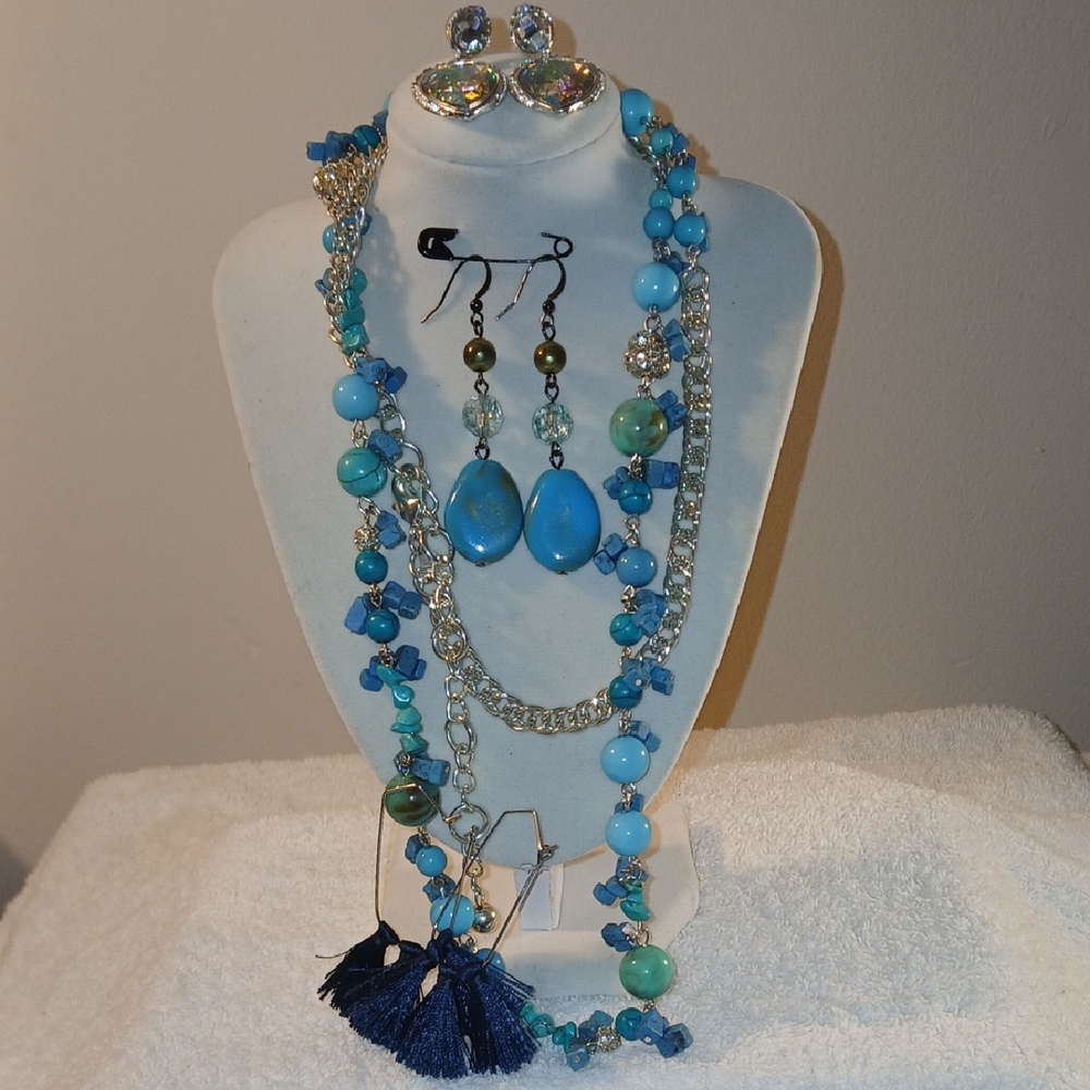 Chico's Turquoise Blue Necklace & Earring Set - Women Jewelry